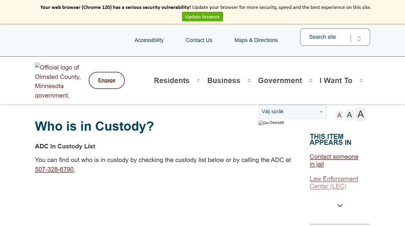 Who is in Custody? Olmsted County, MN
