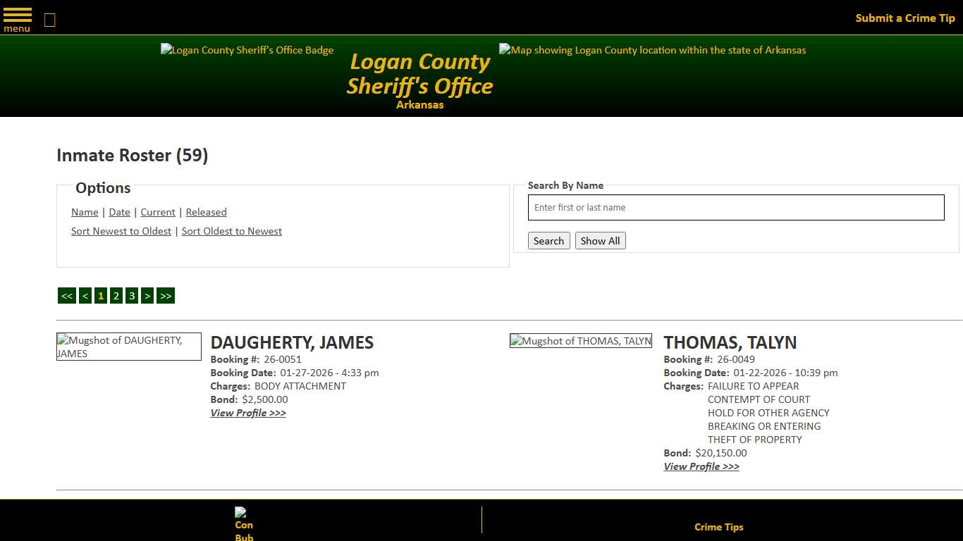 Inmate Roster - Current Inmates Booking Date Descending - Logan County Sheriff's Office, Arkansas